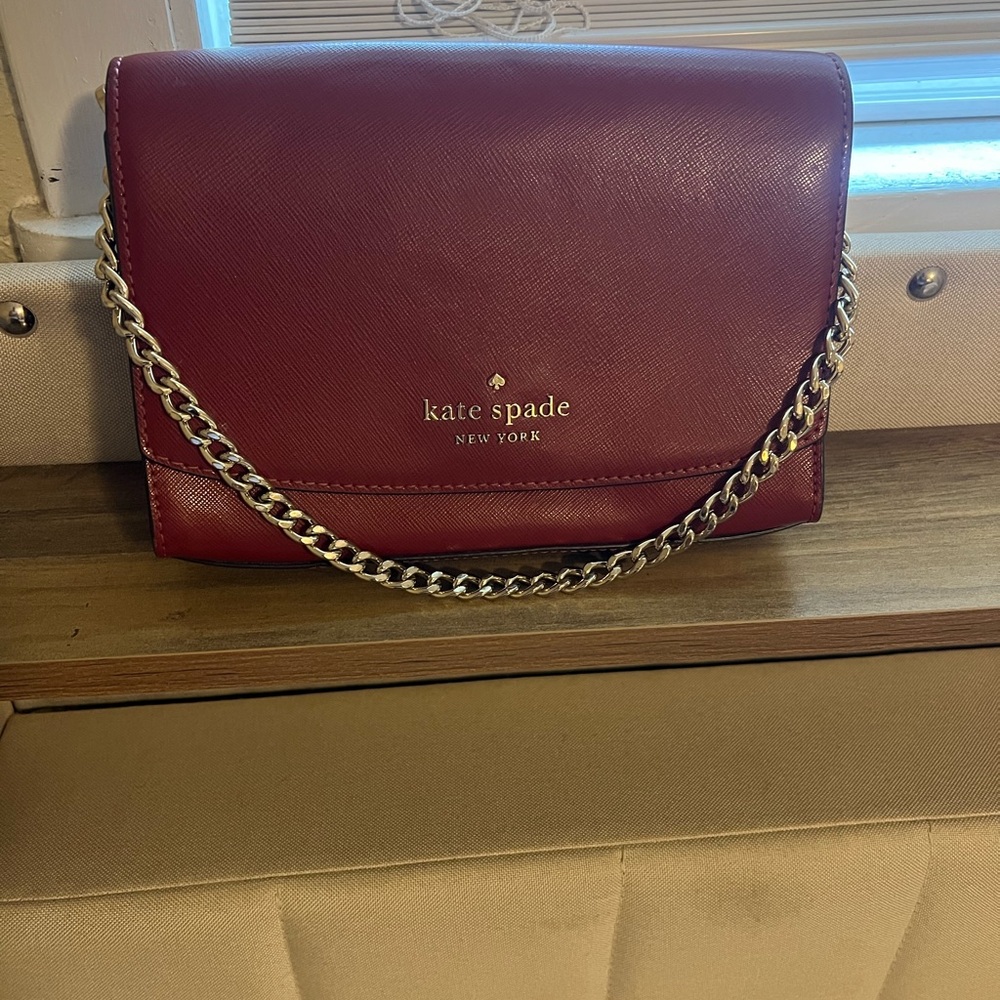 Kate Spade Red Crossbody Bag with Silver Chain